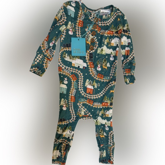 Posh Peanut Other - Posh Peanut Kids Train Adventure Pajama Romper Teal | Sz Newborn